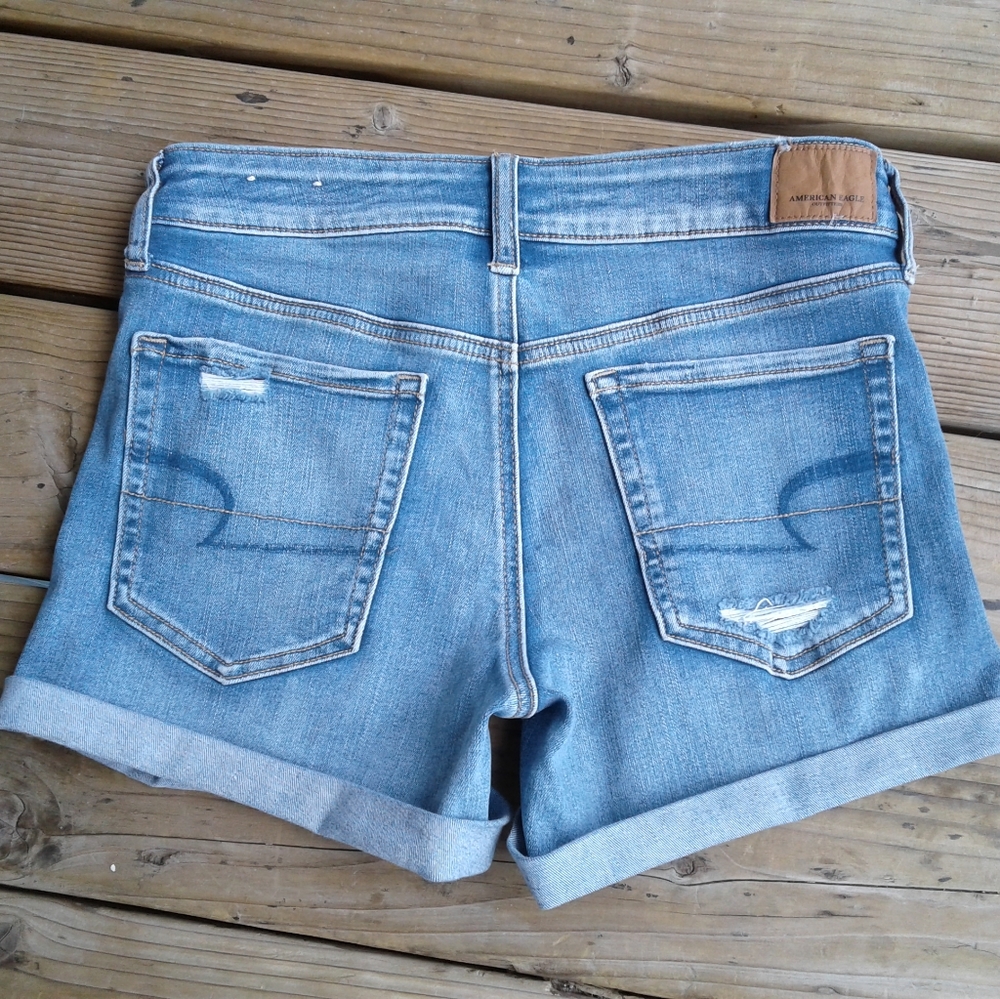 american eagle midi destroyed blue jean short lace - Picture 5 of 6